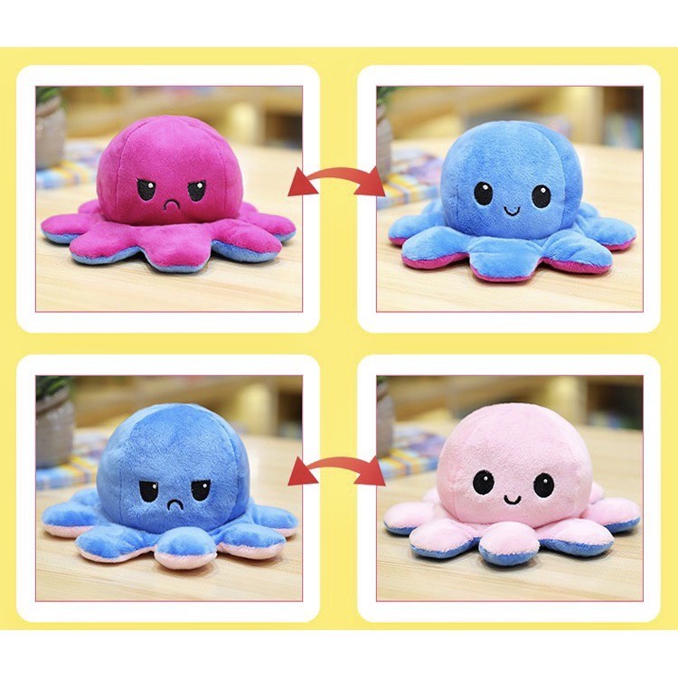 Soft Cute Toys Reversible Bipolar Octopus Doll Toy Plush Mood Switcher Boneka Gurita Cumi Reversible