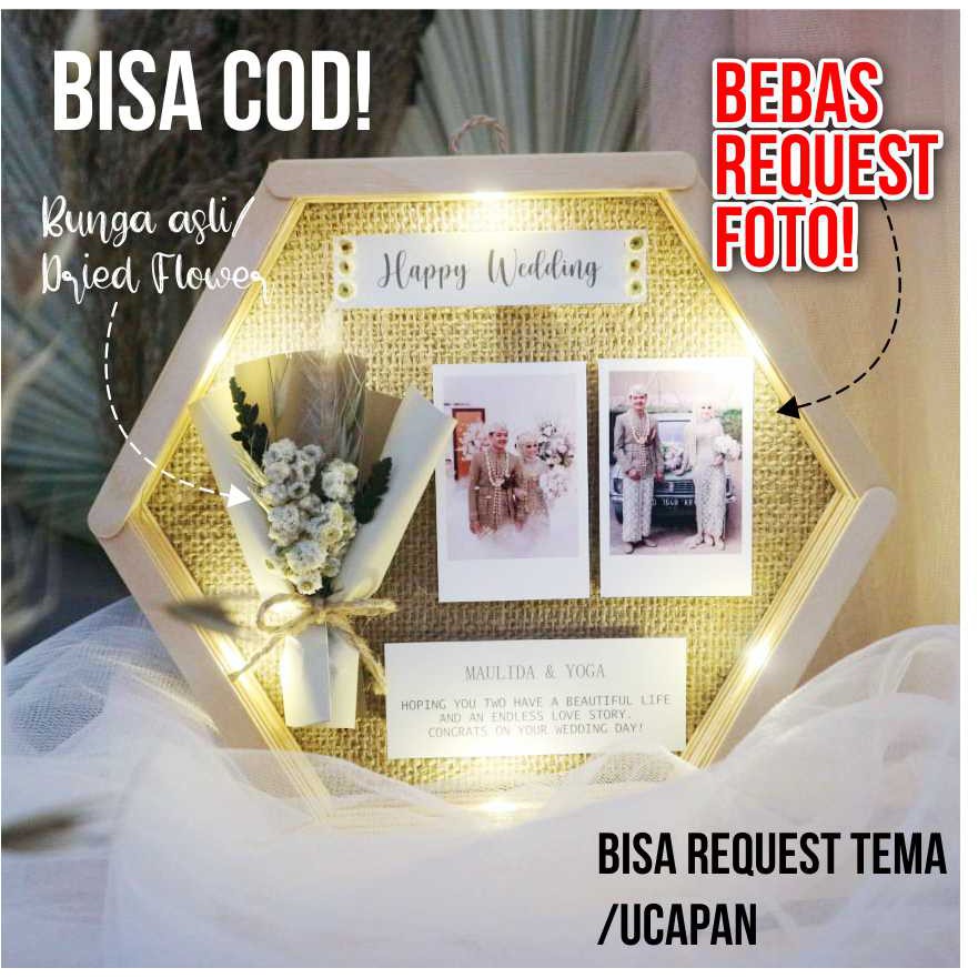 kado Hadiah souvenir gift box figura frame dried flower hexagon hexagonal 3D ucapan Pernikahan