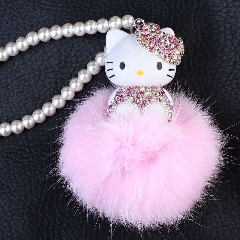 Car Hello Kitty Crystal Pendant Gantungan Pajangan Kaca Spion Tengah Mobil