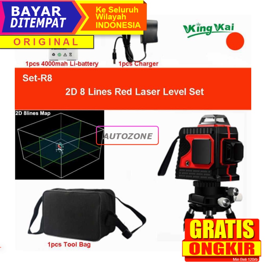 Waterpass Laser Mesin Self Leveling 8 Line 3D High-precision Laser Siku Alat Dan Perkakas Tukang Ban