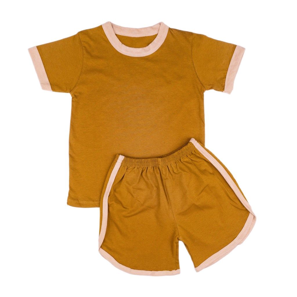 ZASKIYA - Set Ringer Tee Earth Tone Series / Setelan Anak Katun 0-5 Thn / Playset / Basic Tee Hotpants