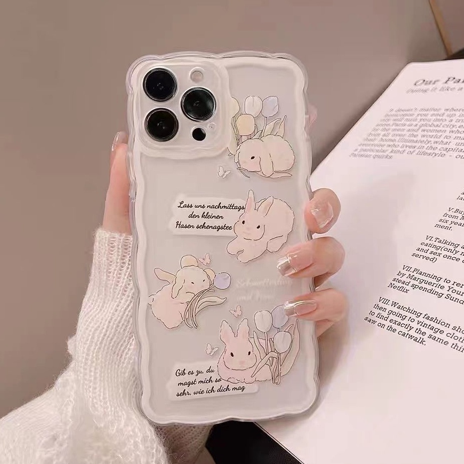 Soft Case Silikon TPU Transparan Motif Kelinci Untuk iPhone 13 12 Mini 11 Pro X XR XS Max SE 2020 6 6S 7 8 Plus