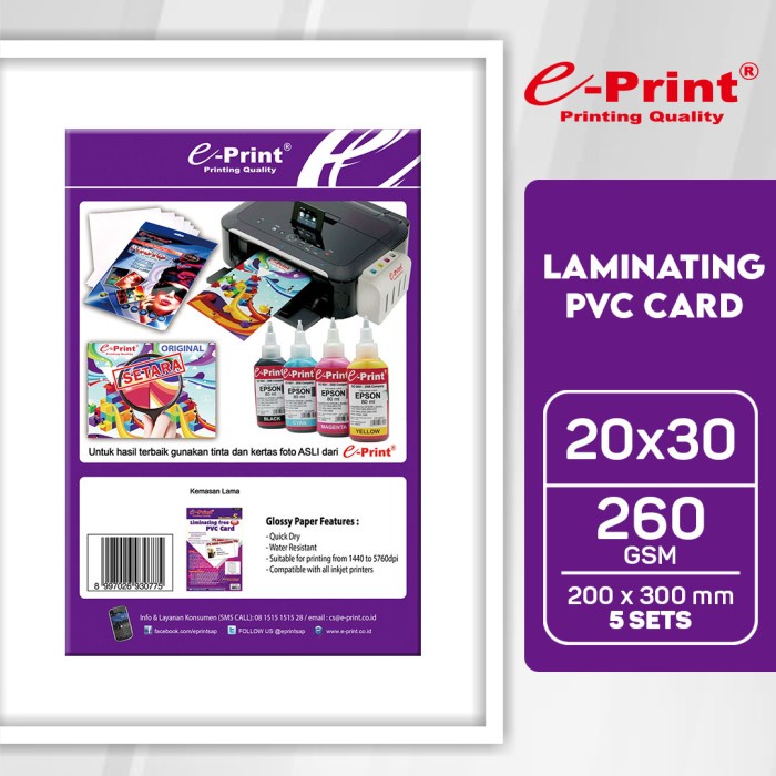 

Senikertas- Kertas Foto E-Print Pvc Laminating Card -Kertas-Seni.