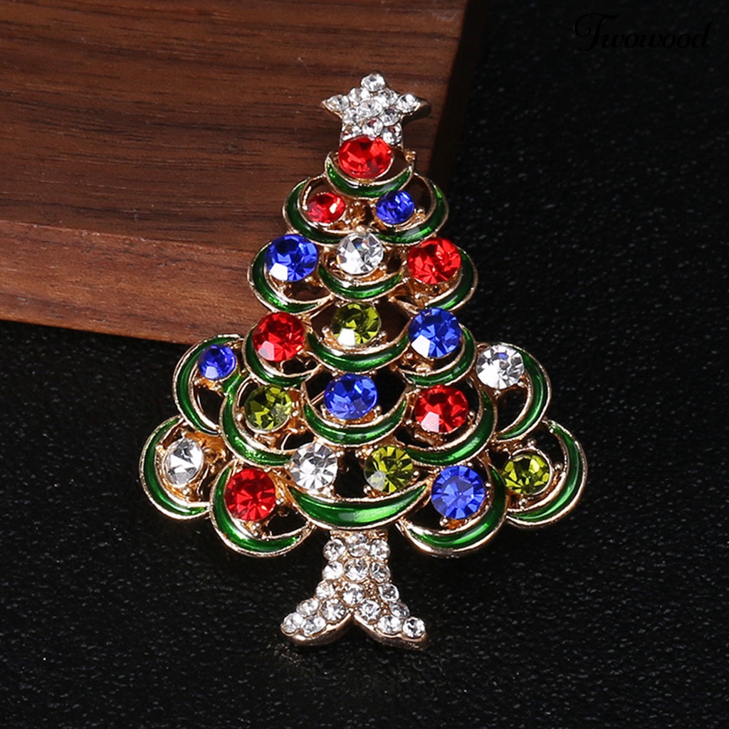 Twowood Christmas Tree Shaped Brooch Colorful Alloy Long Term Wearing Brooch Pin for Shirt