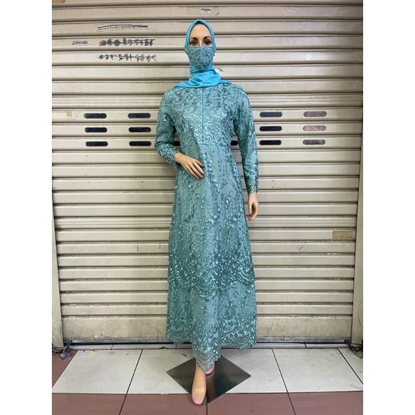 gamis susun tule terbaru / gamis brokat terbaru / gamis pesta / baju brokat jumbo / gamis jumbo