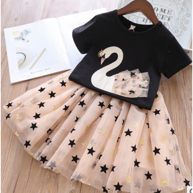 [eleypan.kids] Setelan IMPORT Dress Angsa Tutu Korea Flamingo Rok Renda Set Pakaian Anak Perempuan Cantik Elegan Impor