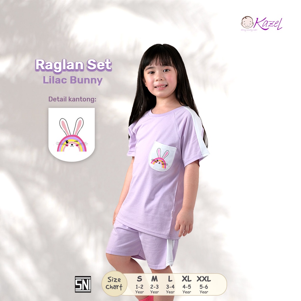 Baju Bayi Anak Setelan Pendek Kazel Raglan Set 1-5 Thn (1Stel)