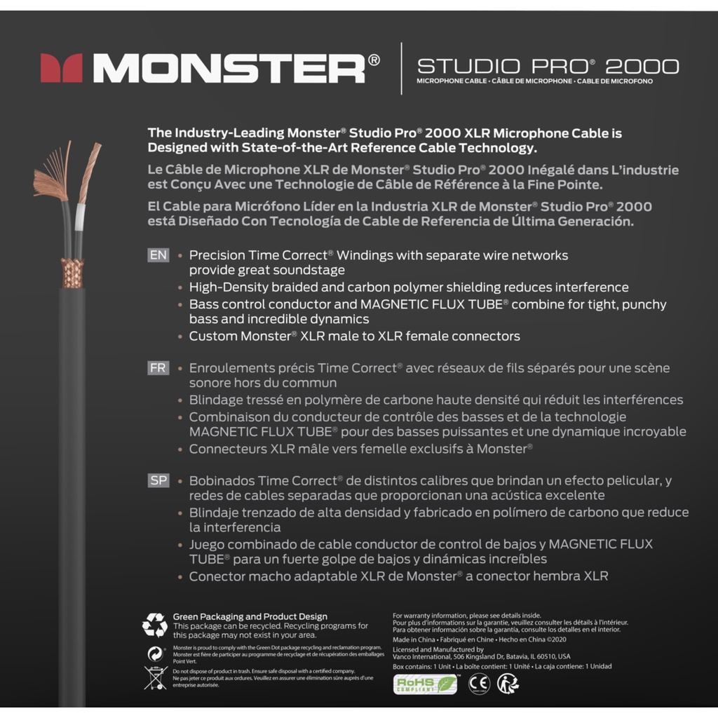 Monster Prolink Studio Pro 2000 10 ft Microphone Cable