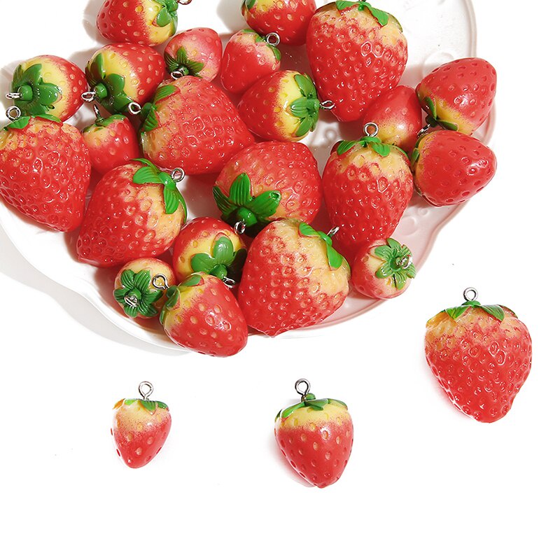 2 Pcs Multi-Ukuran Merah Manis Buah Strawberry Resin Pesona Liontin Anting-Anting Kalung untuk DIY Fashion Perhiasan Membuat Aksesoris