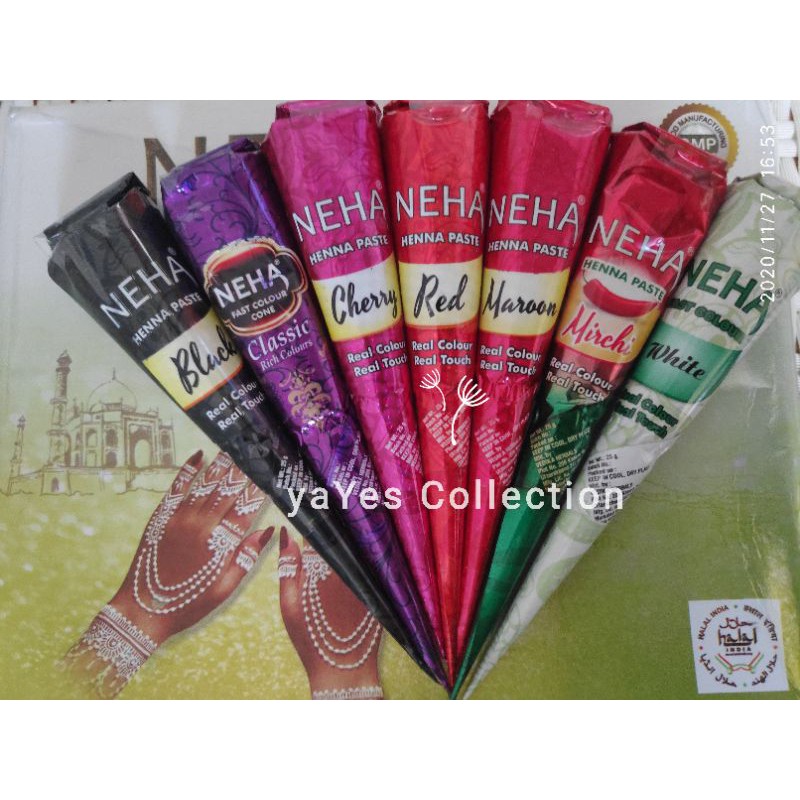 Henna cone Kuku nail neha mahendi hand painting lukis tangan hena marron clasik white black red