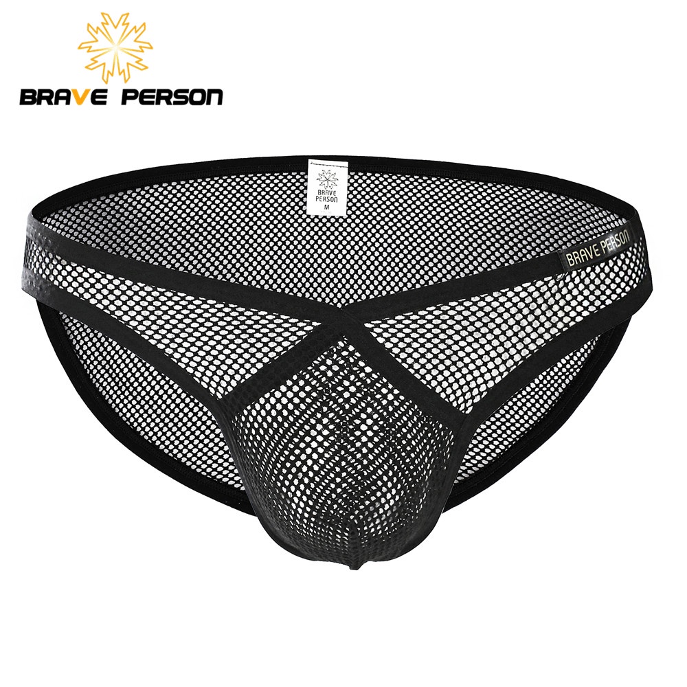 BRAVE PERSON Briefs Underwear Men Fashion Sexy Transparent Underwear Low waist V-type Mesh Briefs Me