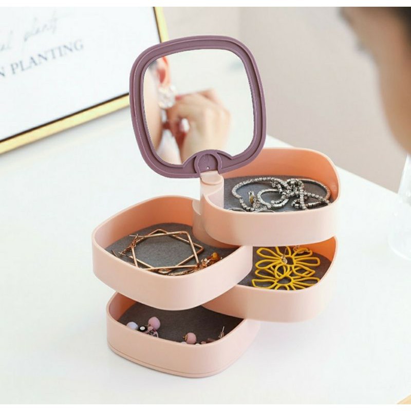 Kotak Perhiasan 4 Susun Putar 360 Derajat Tempat Penyimpanan Aksesoris