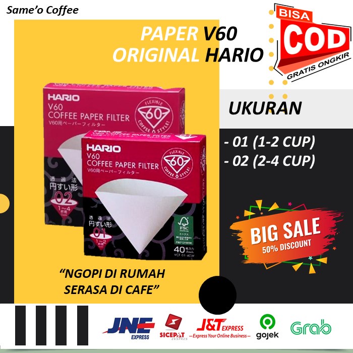 HARIO PAPER FILTER V60 DRIPPER SIZE 01 - 02 ( 40 SHEETS )