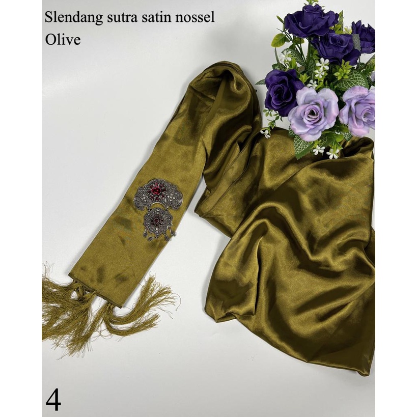 Selendang Satin Silk Ronce / Selendang Satin Silk Nossle / Selendang Satin Sutra Ronce-Olive