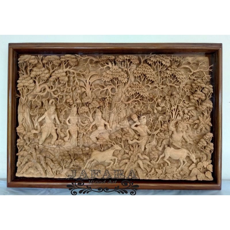 Pajangan Dinding Relif Kayu Jati Cerita Ramayana/Relief 3D Rama Sinta