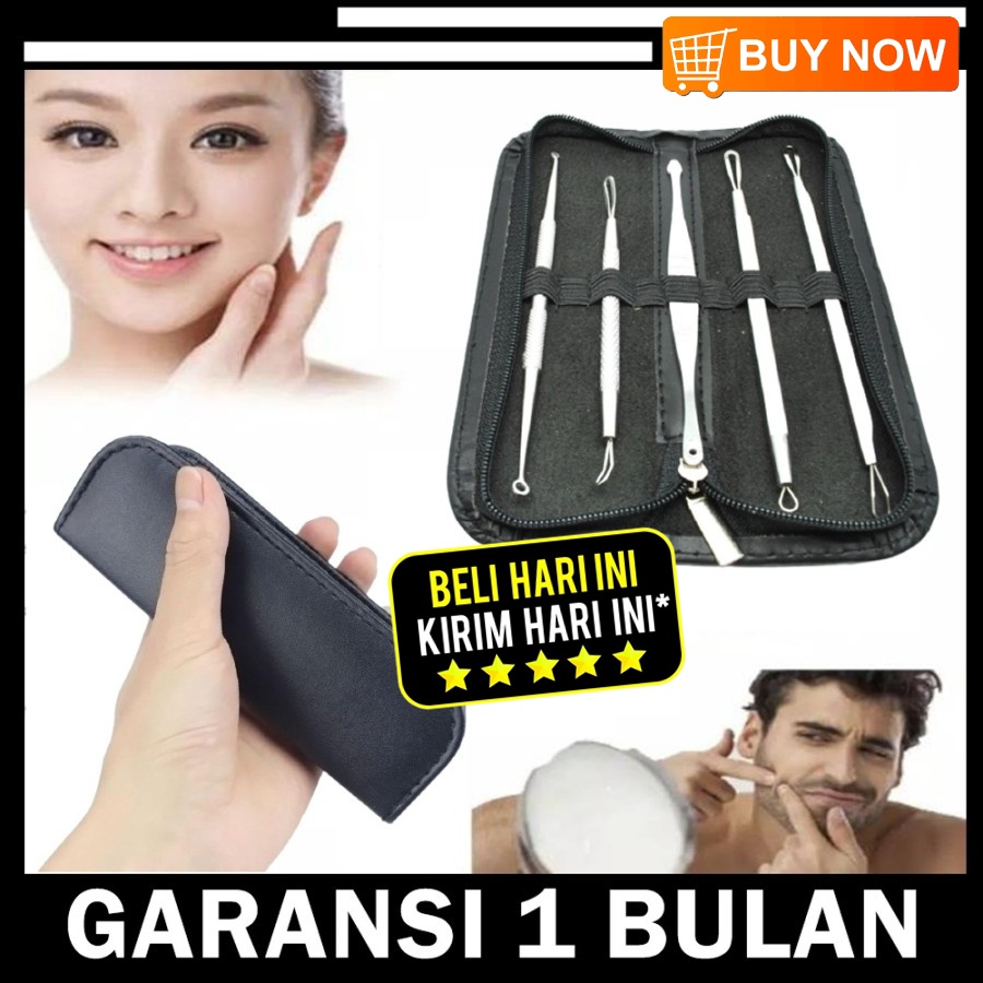 Jarum jerawat komedo set alat pencet jerawat stainless pinset komedo lurus lengkap original premium