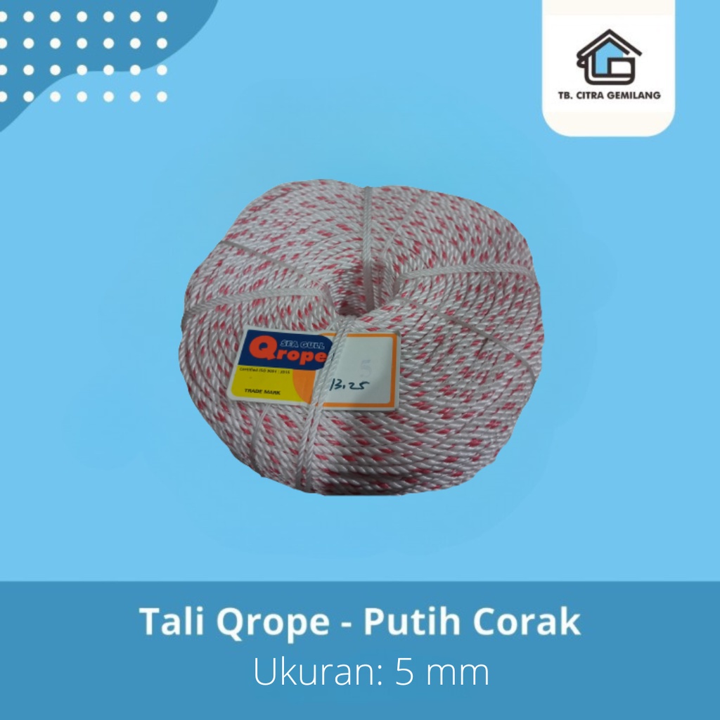 TALI TAMPAR PLASTIK 5 MM ASLI - QROPE PUTIH CORAK ROLL