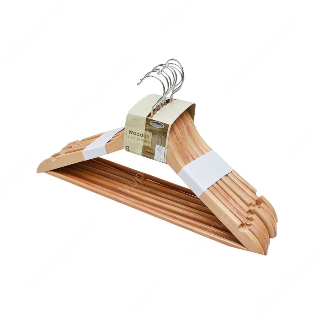 Set Hanger Kayu 8 Pcs - Cokelat / HANGER INFORMA / GANTUNGAN BAJU / KASTOK BAJU / WOOD CLOTH HANGERS (8) NATURAL