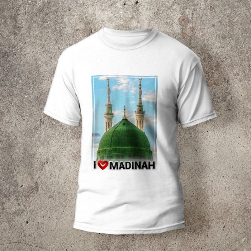 KAOS MADINAH / KAOS DAKWAH I LOVE MADINAH / GAMBAR KUBAH MASJID NABAWI