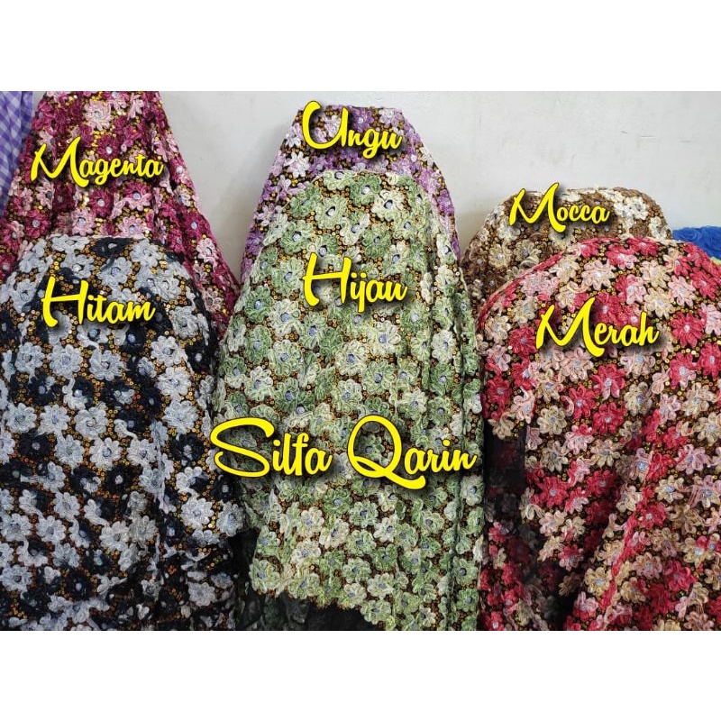 KAIN TILE FLOWER TIMBUL TRI TONE / BAHAN TILE BUNGA PAYET SEQUEEN / BAHAN KEBAYA GAUN