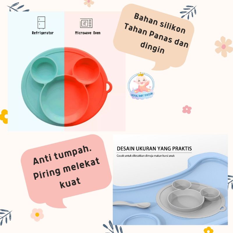 Premium Piring Makan Bayi Silikon Anti Tumpah Mickey Mouse Lucu