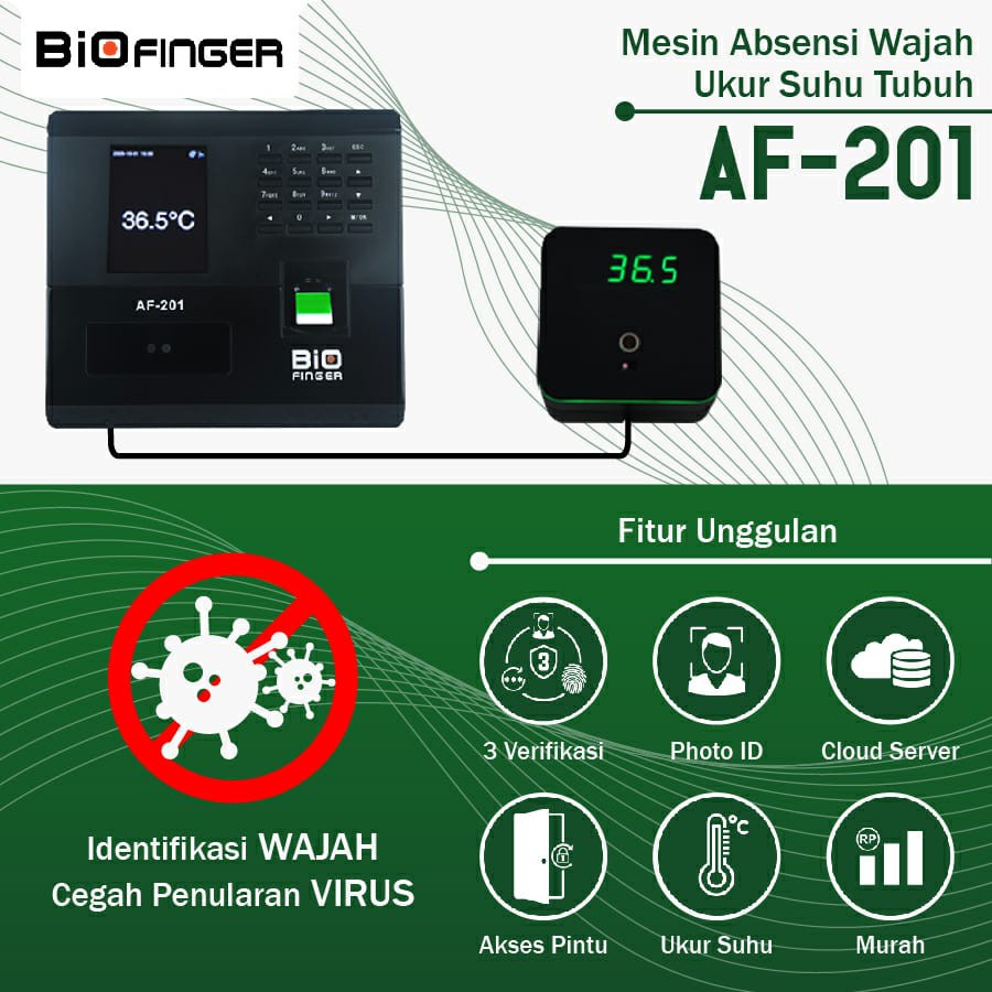 Mesin Absensi BioFinger AF-201S + TD 95 (Suhu)