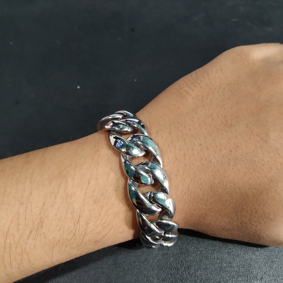 Gelang Rantai Silver Pria Titanium Steel Besar