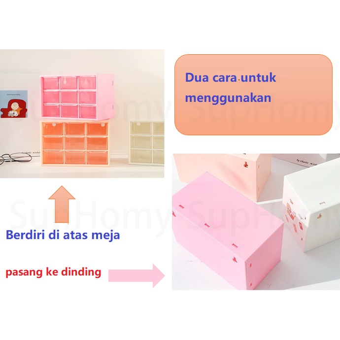 Lemari plastik / lemari plastik susun / Mini 9 Sekat Kotak Penyimpanan / serbaguna laci mini