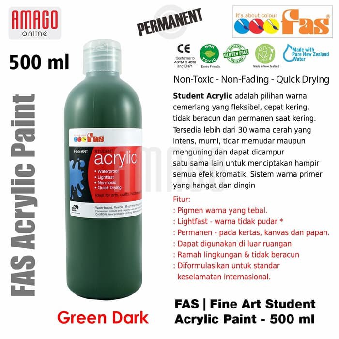 FAS - STUDENT ACRYLIC PAINT - 500 ML - GREEN DARK