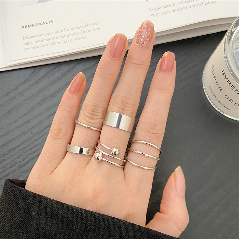 5pcs / Set Cincin Multilayer Model Terbuka Bahan Alloy Untuk Wanita
