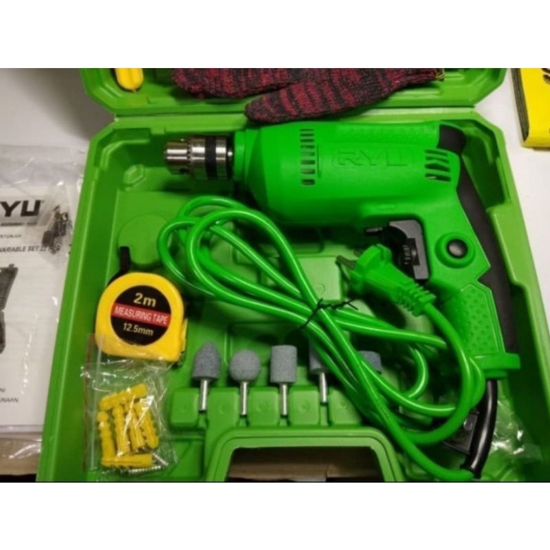 Ryu Bor Listrik Set Hand Drill 10 mm 22 Pcs RDR 10-3 REB Bor Listrik Ryu RDR10-3REB