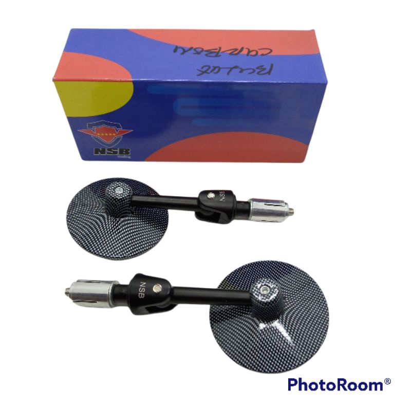 SPION JALU BAR END BULAT CARBON KARBON BULAT KACA PUTIH CEMBUNG VESPA NMAX SEPEDA AEROX VARIO 150 FI