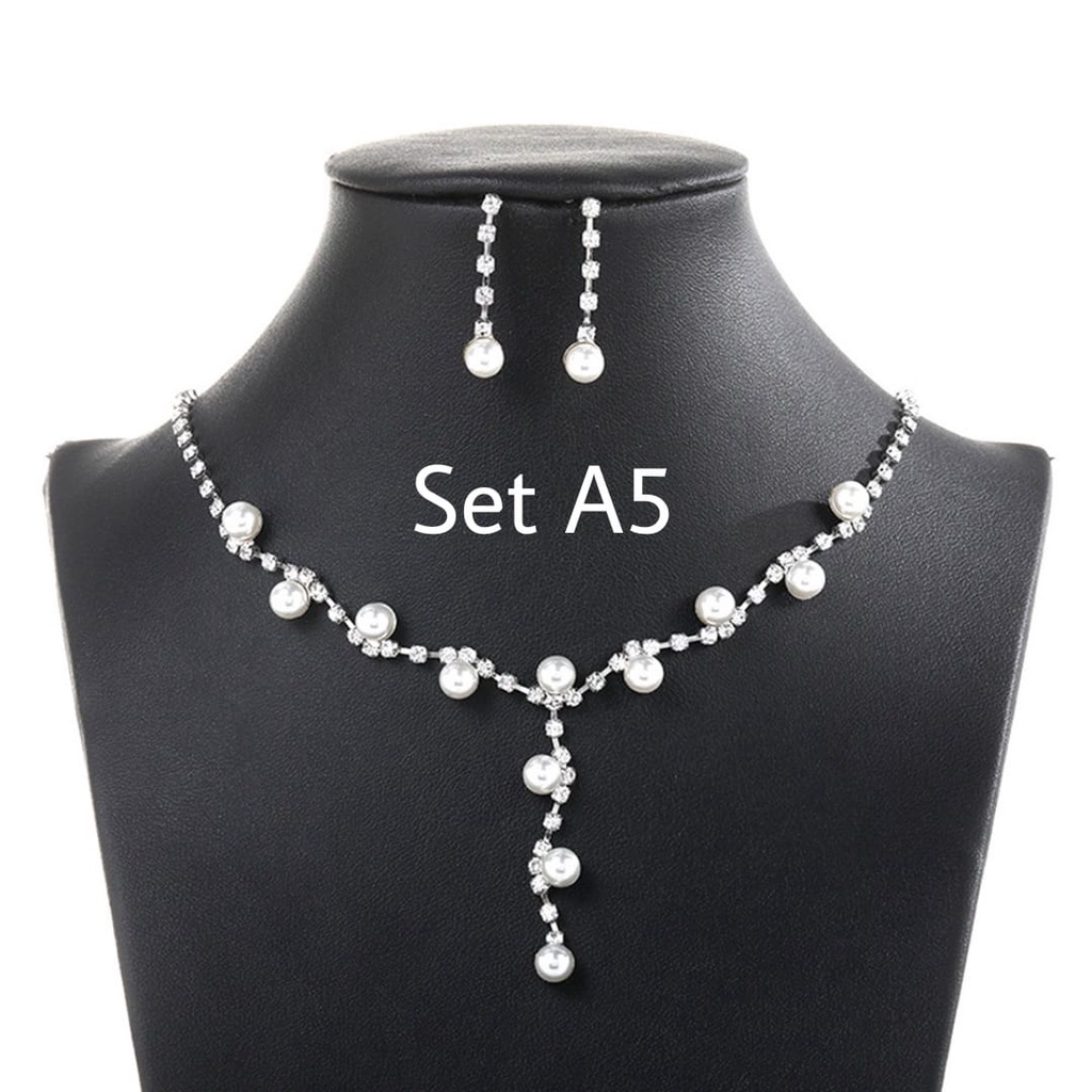 Set Perhiasan Pengantin Pernikahan Anting Kalung Berlian Imitasi 2