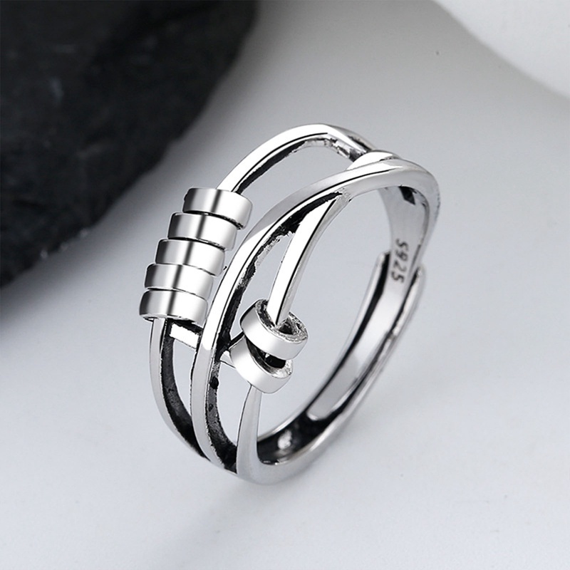 Cincin Jari Dapat Disesuaikan Dengan Manik-Manik Spiral Anti Stress Untuk Pria Dan Wanita