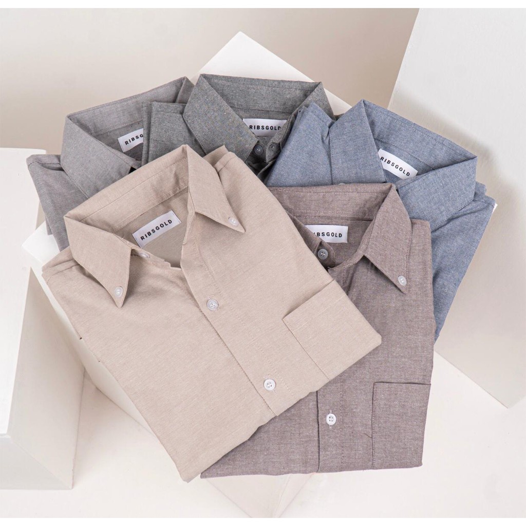 RIBSGOLD / KEMEJA PENDEK PRIA / KEMEJA PRIA OXFORD POLOS PREMIUM RIBSGOLD