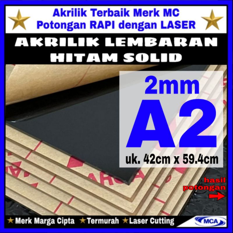 AKRILIK lembaran HITAM SOLID 2mm uk. A2 / Marga cipta / Acrylic