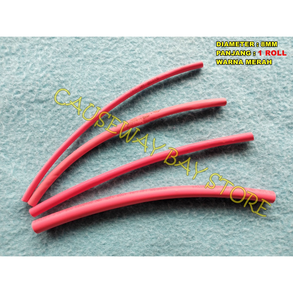 ISOLASI BAKAR (HEAT SHRINK) 8MM MERAH X 1 ROLL