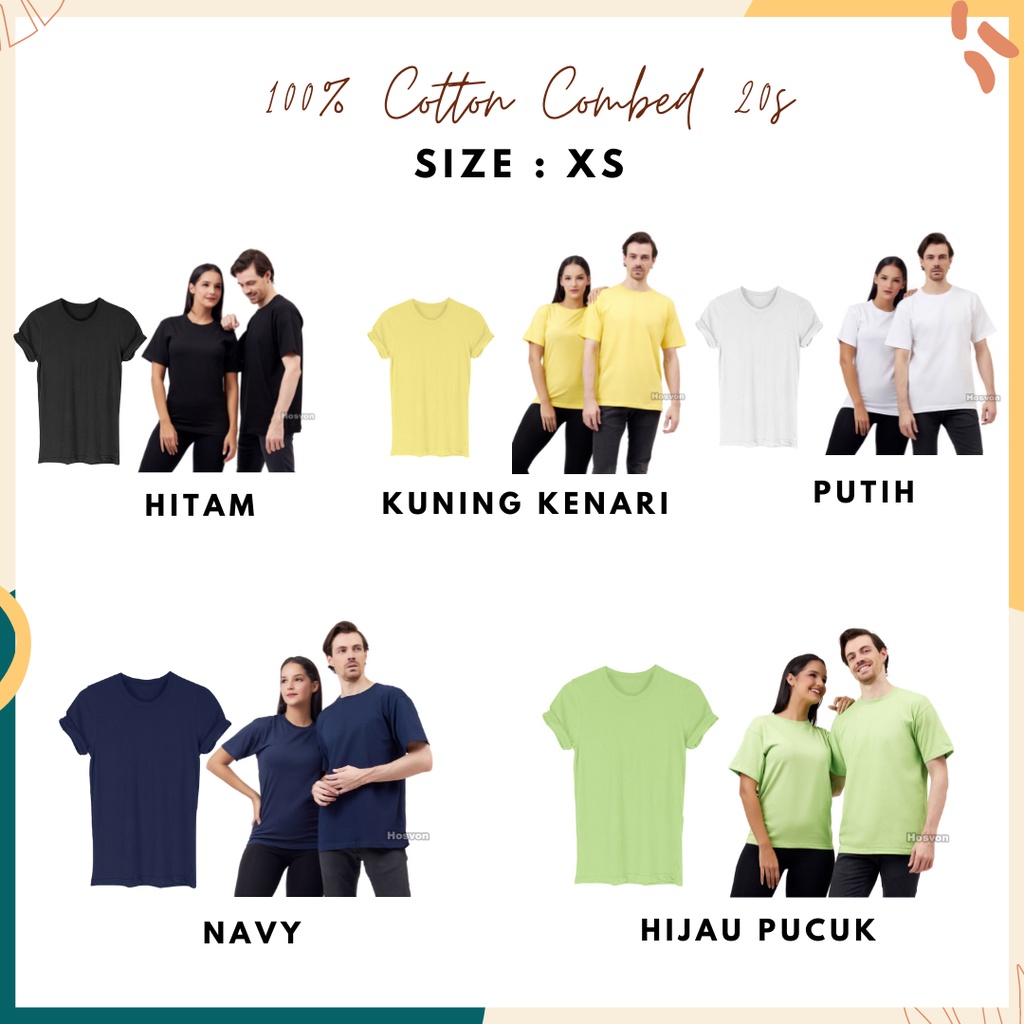 SIZE XS | Kaos Polos Cotton Combed 20s Lengan Pendek