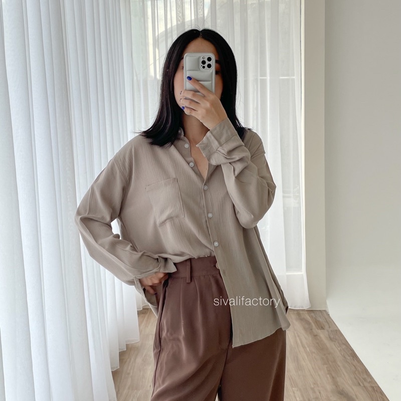 Kemeja Wanita Katun Flanel Terkini Crop Cewek Berkualitas B3J2 Ruffle Hits Monalisa Jumbo Linen Polo