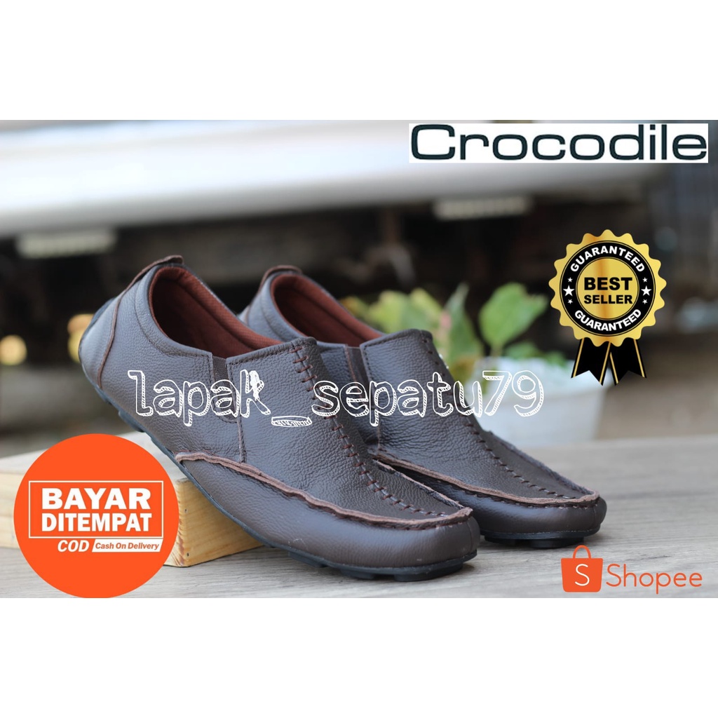 Sepatu Slip On Pria Crocodile Hitam Kulit Asli Sepatu Pansus Slop Pria Keren Nyaman Trendy Keren Cwo