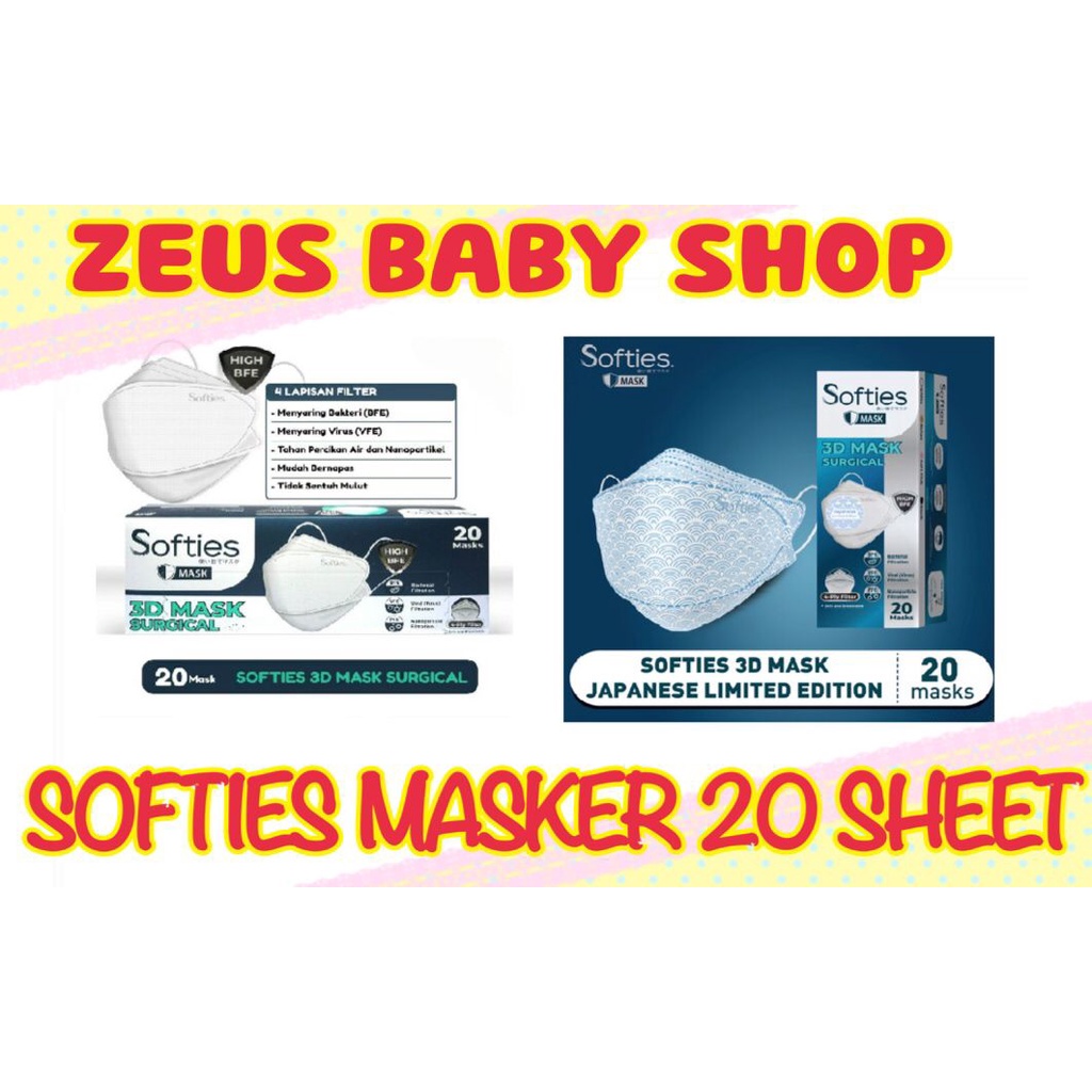 Masker Softies 3D KF94 4 lapis filter 4ply medis Surgical face mask putih 20pc KF 94 isi 20 polos