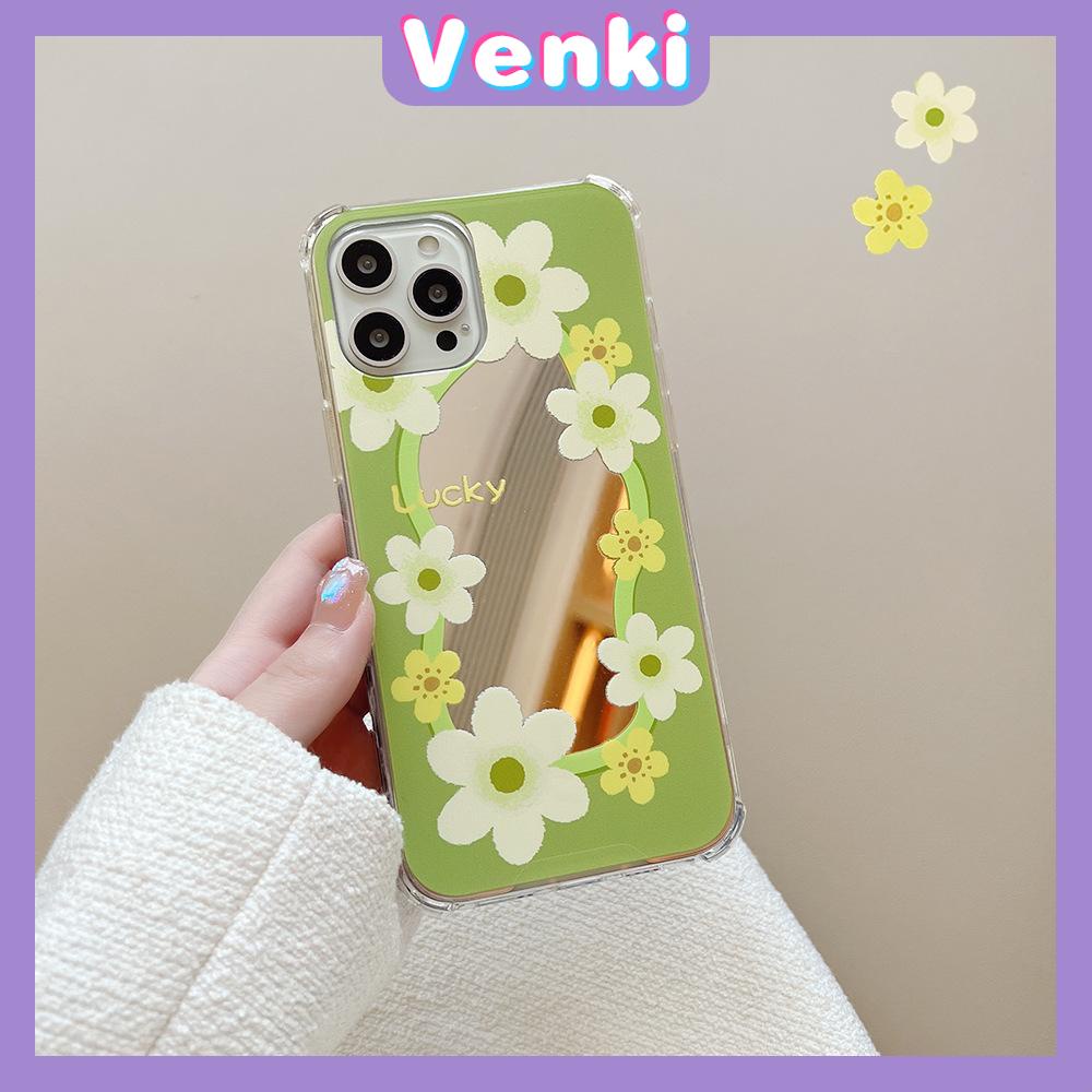 iPhone Case Acrylic HD Mirror Airbag Shockproof Protection Camera Cute Line Green Yellow Flowers Compatible For iPhone 11 iPhone 13 Pro Max iPhone 12 Pro Max iPhone 7 Plus