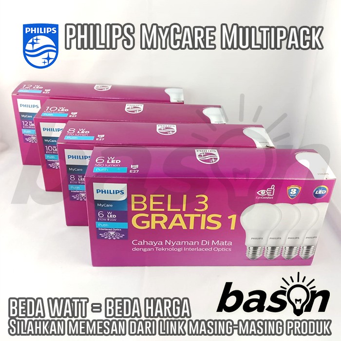 PHILIPS Multipack LED Bulb 6W Putih - Beli 3 Gratis 1