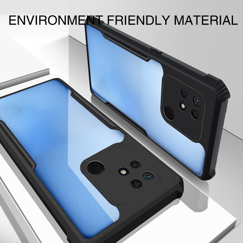 Case Xiaomi Redmi 10C 2022 Armor Fushion Transparent Casing + Tempered Glass Full Layar dan Skin Carbon