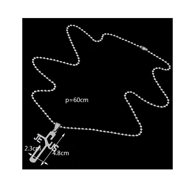 LRC Kalung Pria Trendy Silver Color Jesus Cross Pendant Decorated Simple Necklace