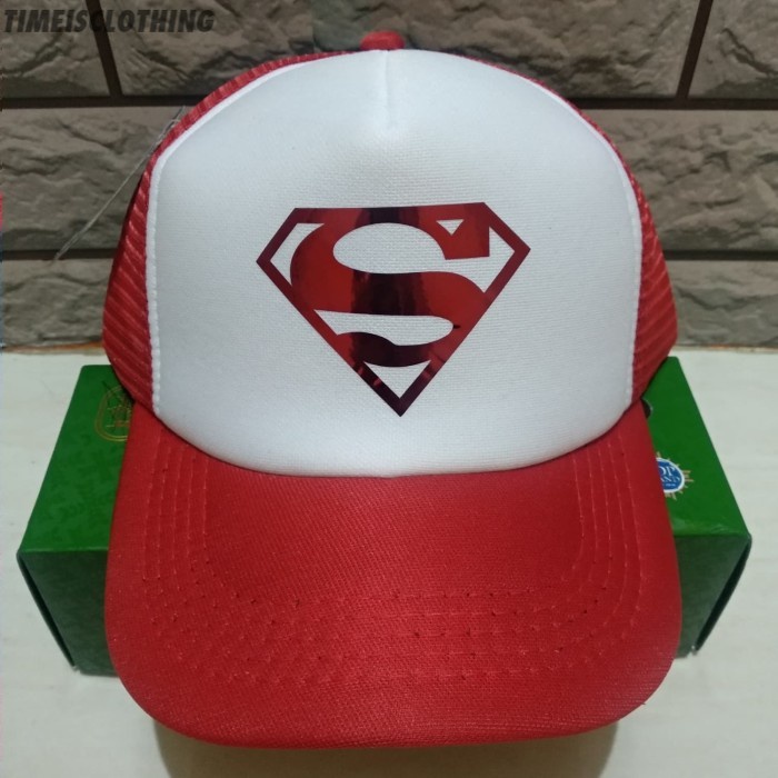 Topi Logo Superman - Trucker Hat - Merah Putih - Polyflex Foil TIC