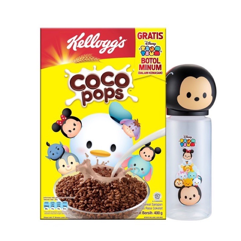 kelloggs coco pops rice krispies cereal sereal beras coklat free hadiah botol minum tsum mickey