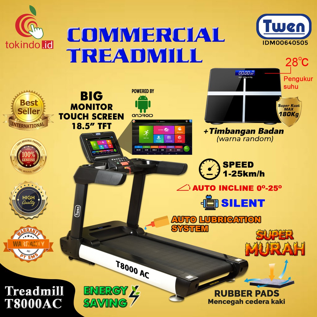 TWEN T8000AC Commercial Treadmill Komersial Treadmil Treadmill Elektrik