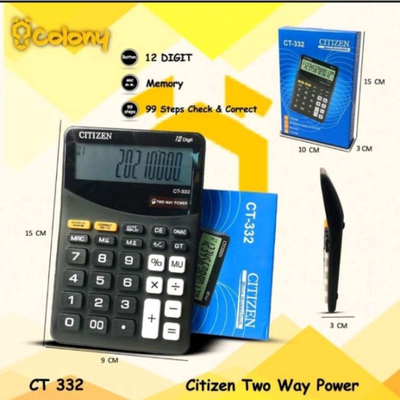 

MURAH Citizen CT332 Kalkulator Calculator Calkulator Kakulator Digital Dagang Sekolah Kantor Jumbo 12 Digital