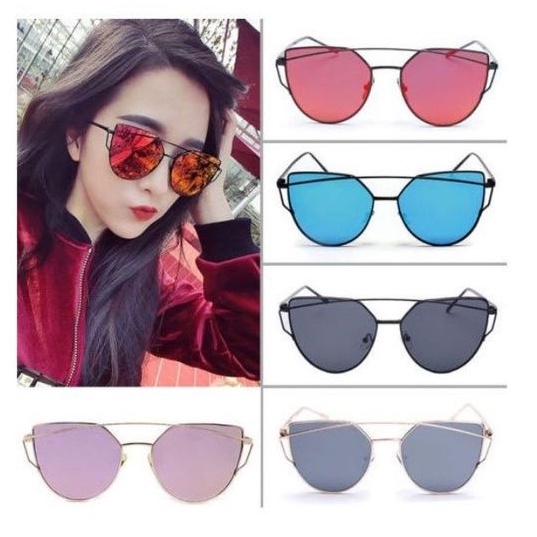 Kacamata rubah kucing Hitam Retro Gaya Wanita Besi Frame Frame Metal Kecil Gaya Vintage// cat eye sunglasses Korean Design LOVE PUNCH Fashion Mata Kucing Wanita